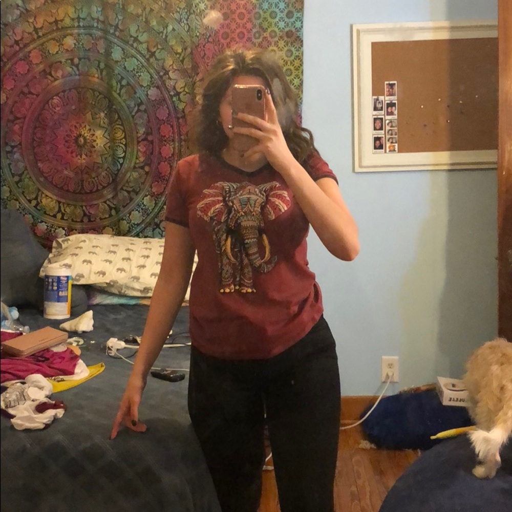 Maroon graphic colored patterned elephant tee